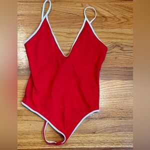 Express Red Women’s Bodysuit with White Trim
